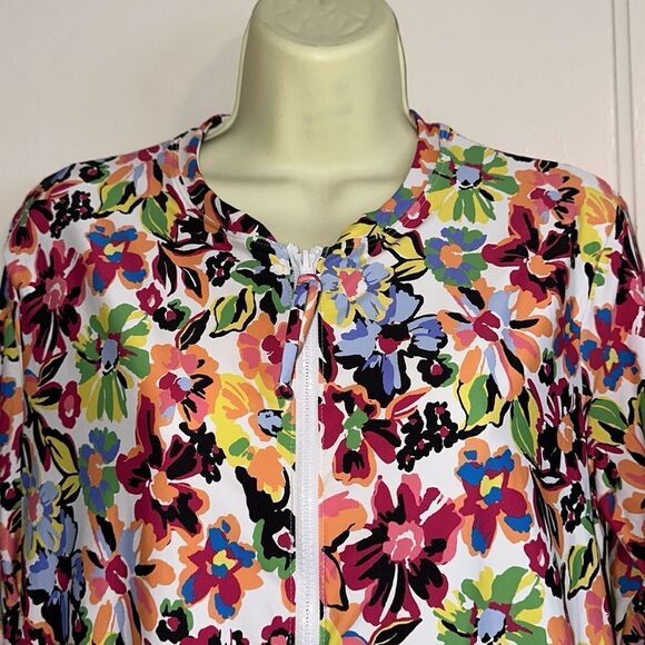 NWT Anne Cole bright multi colored floral nylon/spandex jacket UPF 50+ - Picture 2 of 9